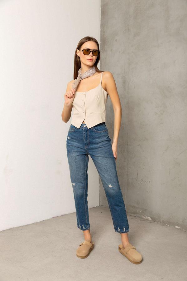 Mom Jean yüksek bel fermuarlı denim Kadın Kot Pantolon @Hamburg - Image 1
