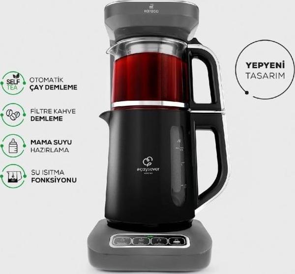 Karaca Çaysever Robotea Pro 4 in 1 Konuşan Otomatik Çay Makinesi Su Isıtıcı ve Filtre Kahve Demleme Makinesi 2500W Space - Image 1