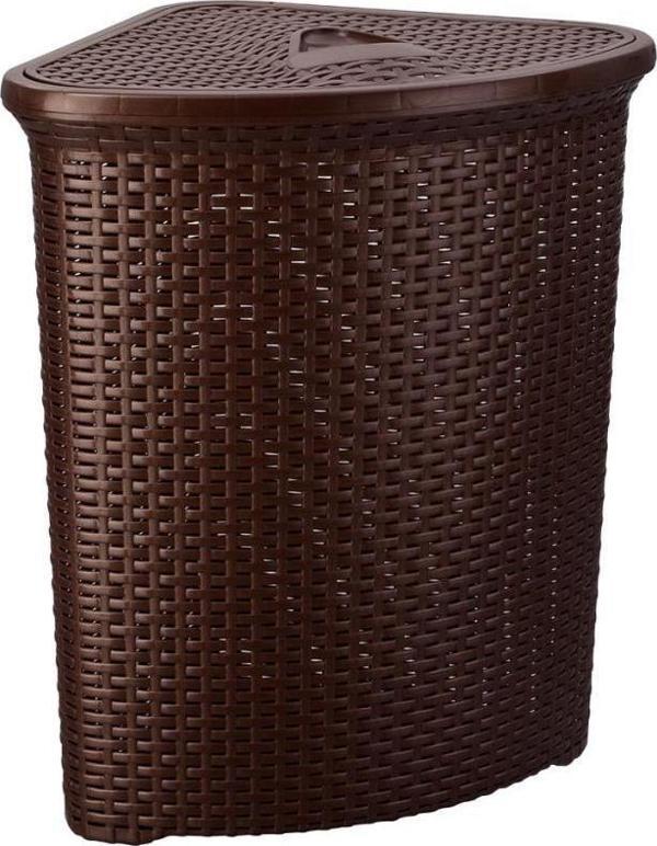 Omnipazar SY-4627 Plastik Hasır Desen Üçgen Kirli Çamaşır Sepeti Kahverengi - Image 1