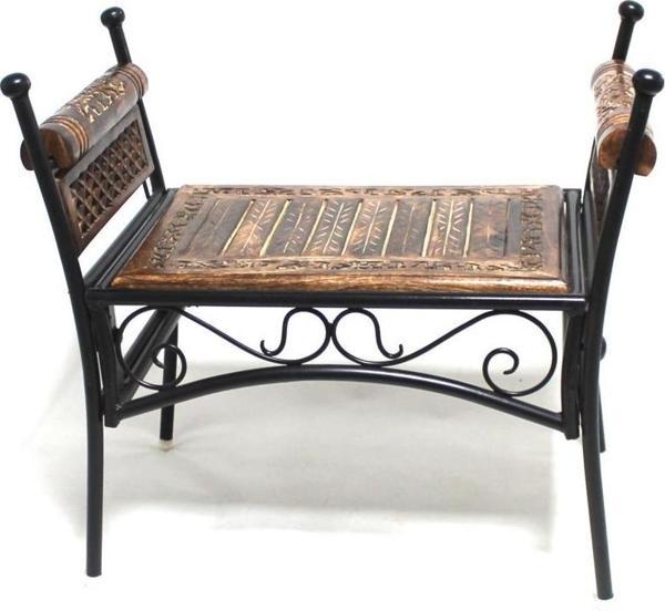 Eskitme Ahşap Ferforje Puf Tabure 63x38x62 cm. KNA248 - Image 1