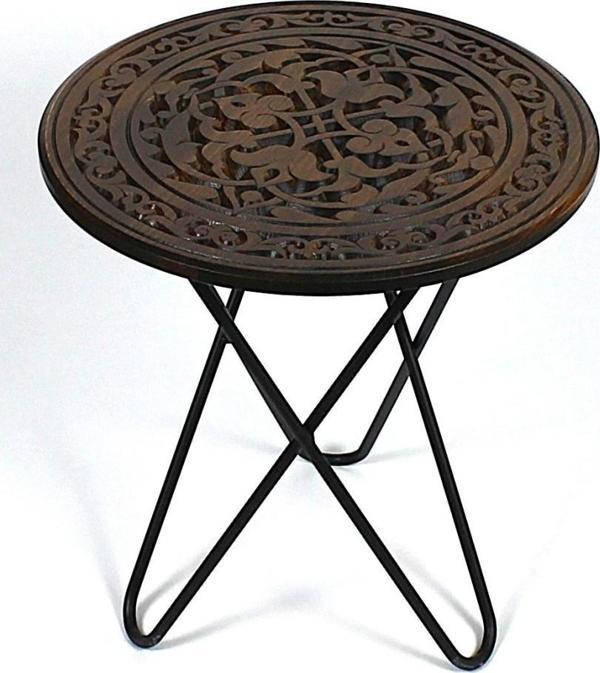 Ahşap Oymalı Yuvarlak Sehpa 40 cm - Image 1