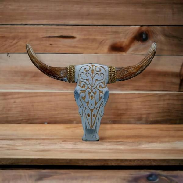 Otantik Çarşı Ahşap Buffalo Kafatası Beyaz 20x35 cm. - Image 1