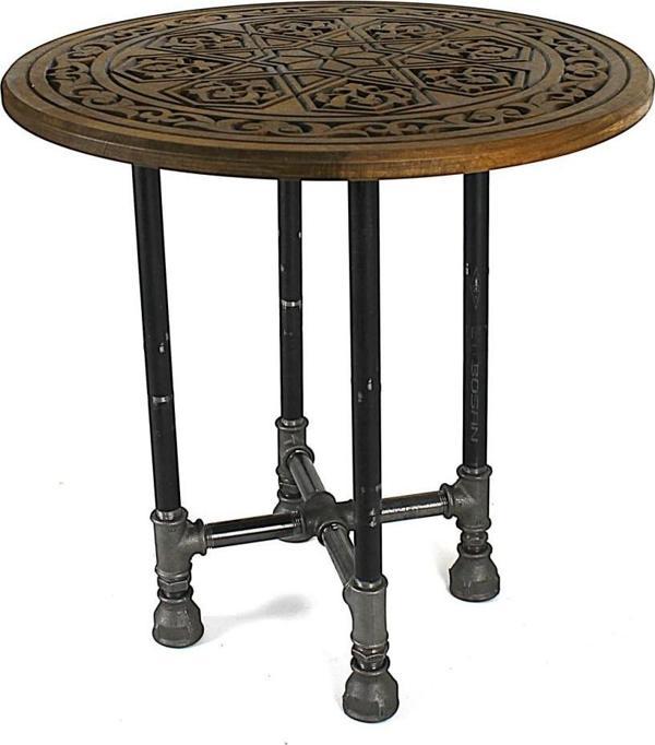 Eskitme Ahşap Oymalı Yuvarlak Sehpa 50 cm. - Image 1
