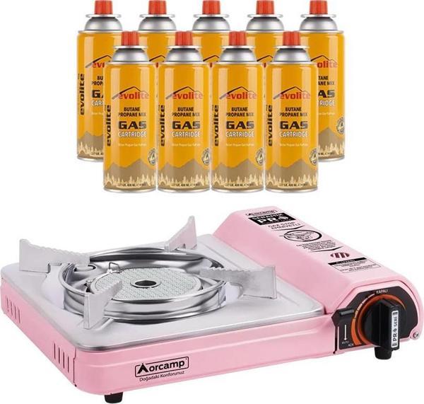 Orcamp Seramik Pro Portatif Kamp Ocağı Pembe + 9 Evolite 227 gr Gaz Kartuşu EVO-008-A8 - Image 1