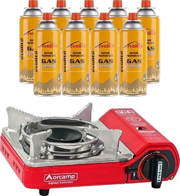 Orcamp Mini Portatif Kamp Ocağı Kırmızı + 9 Evolite 227 gr Gaz Kartuşu EVO-004-A8 - Image 1