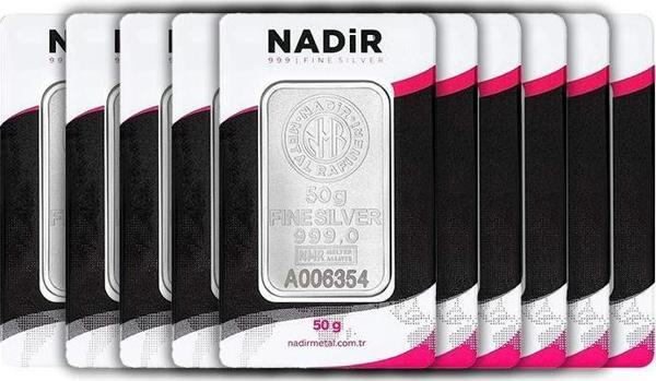 RimaGold 10 Adet NadirGold 50 Gr Gümüş Külçe - Image 1