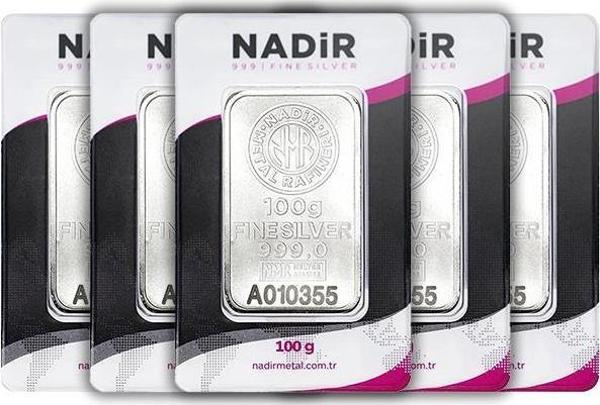 RimaGold 5 Adet NadirGold 100 Gr Gümüş Külçe - Image 1
