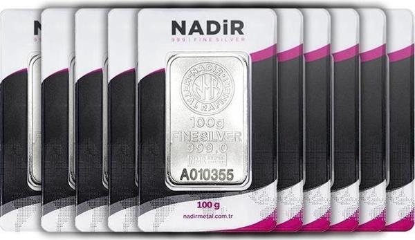 RimaGold 10 Adet NadirGold 100 Gr Gümüş Külçe - Image 1
