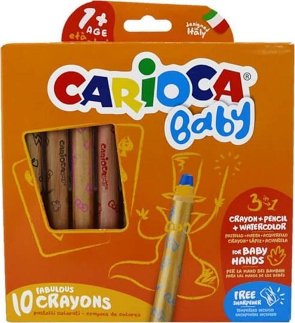 Carioca Baby "3 in 1" Jumbo Ahşap Gövdeli Boya Kalemi 10'lu - Image 1