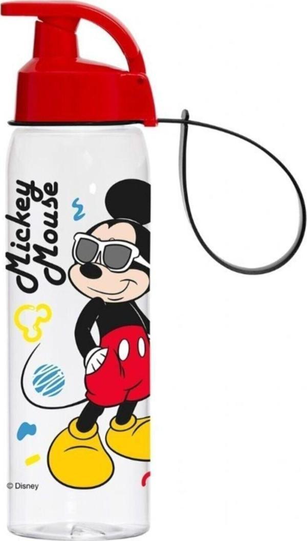 Herevin Unisex Çocuk Kırmızı Mickey Mouse 500 ml Askılı Şeffaf Matara - Image 1