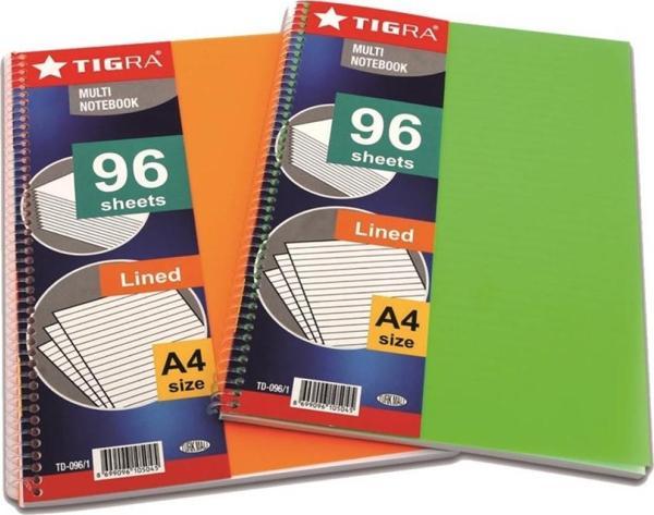 Tigra Spiralli Defter Plastik Kapak Çizgili 96 YP A4 - Image 1