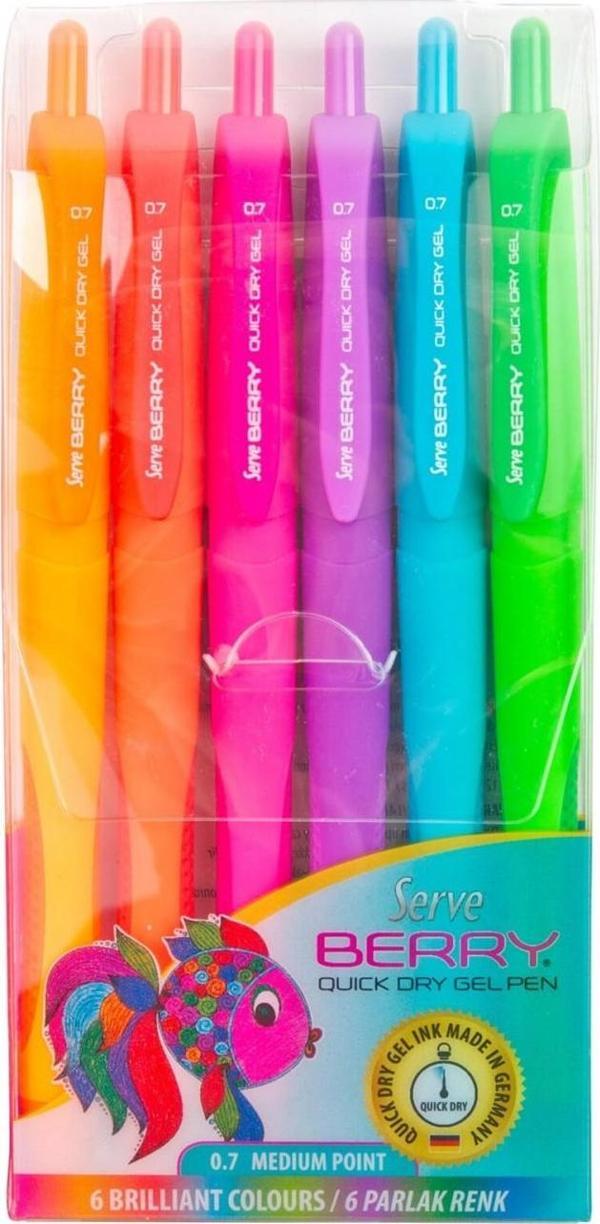 Serve Berry Hızlı Kuruyan Jel Mürekkepli Kalem 6 Renk Set - Image 1