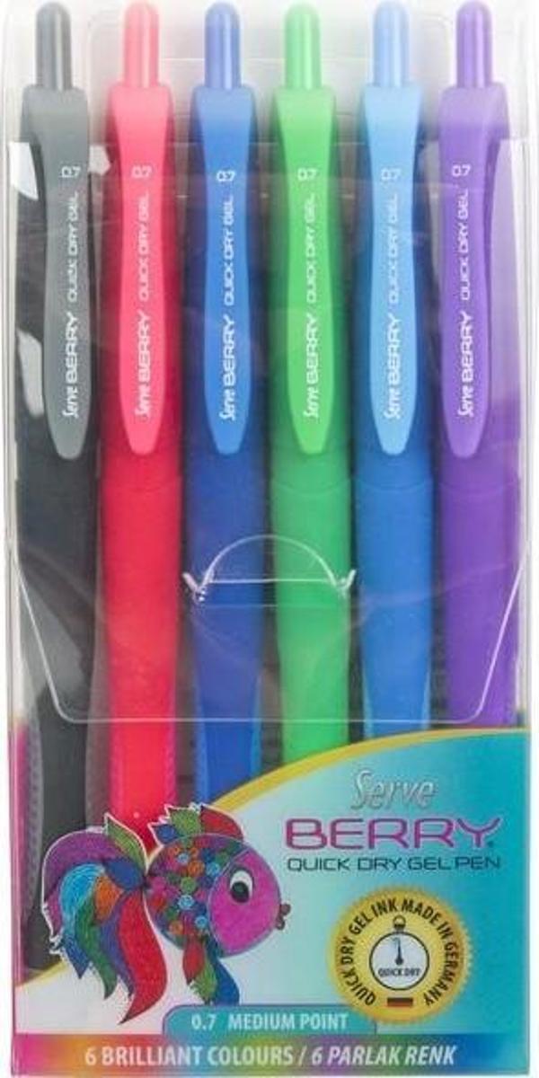 Serve Berry Hızlı Kuruyan Jel Mürekkepli Kalem 6 Renk Set - Image 1