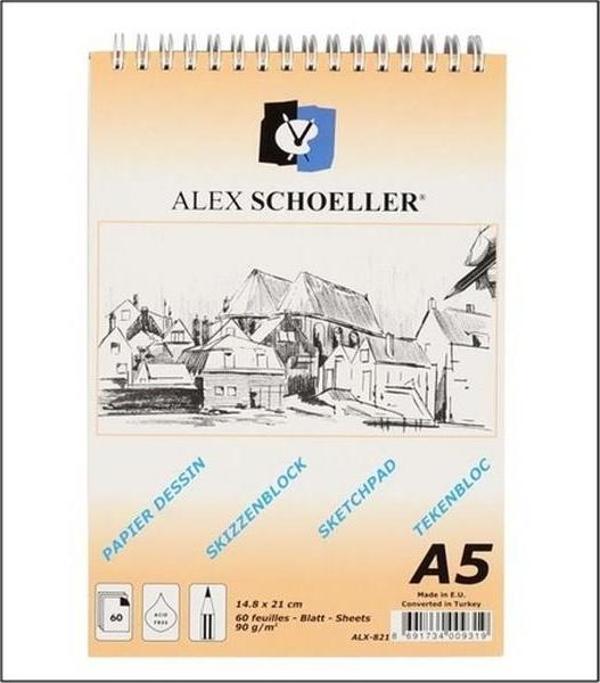 alex schoeller Alex Eskiz Blok A5 90 Gr Spiralli Dikişli 60 Yaprak Alx-821 - Image 1