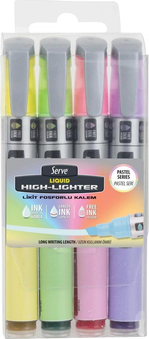 Serve Liquid Highliter Pastel Renkler Fosforlu Kalem 4 Renk Set - Image 1