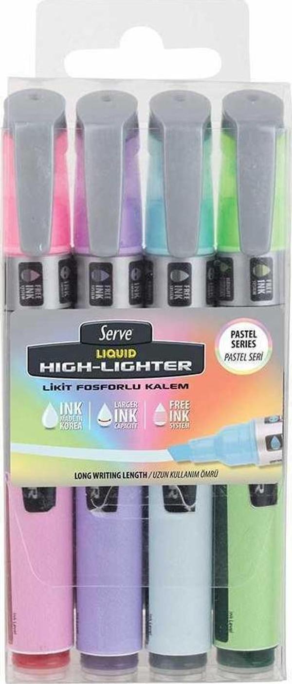 Serve Liquid Highliter Pastel Renkler Fosforlu Kalem 4 Renk Set - Image 1