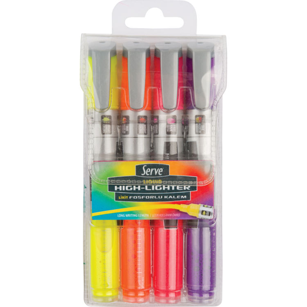 Serve Liquid Highliter Sıvı Mürekkepli Fosforlu Kalem 4 Renk Set - Image 1