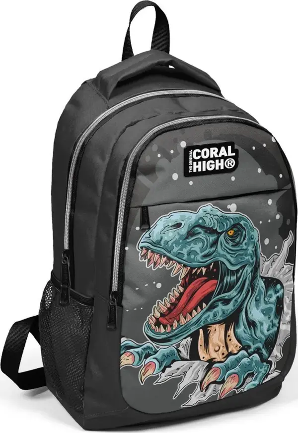 Coral High Kids Gri Dinazorlu Üç Bölmeli Sırt Çantası 14386 - Image 1