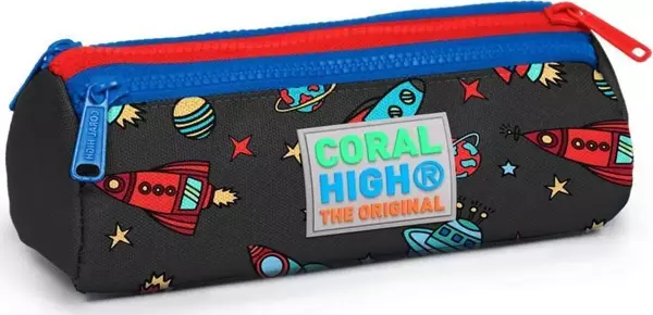 Coral High Kids Gri Uzay Desenli Üç Bölmeli Kalem Çantası 22319 - Image 1