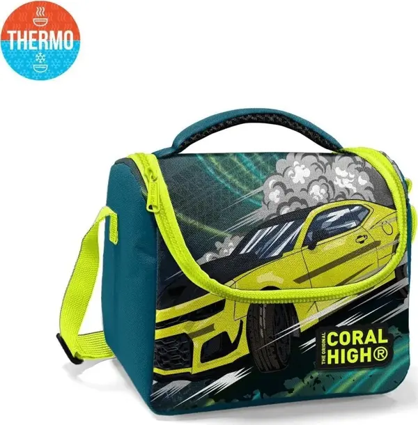 Coral High Kids Nefti Fosforlu Sarı Araba Desenli Thermo Beslenme Çantası - Image 1