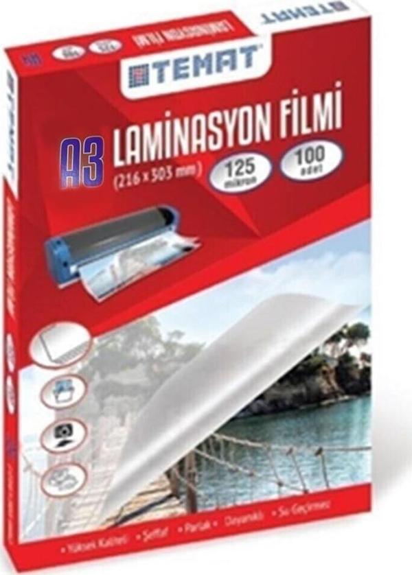 Temat A3 Laminasyon Filmi Pvc 125 Micron 100 Lü Paket - Image 1