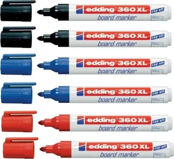 Edding 360 Xl Beyaz Tahta Kalemi 6'Lı 2 Siyah 2 Kırmızı 2 Mavi - Image 1