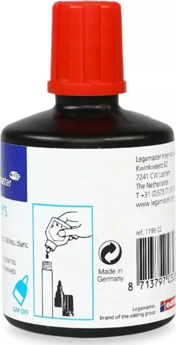 Edding Legamaster Beyaz Yazı Tahtası Kalemi Yedek Mürekkebi 100ml Kırmızı - Image 1