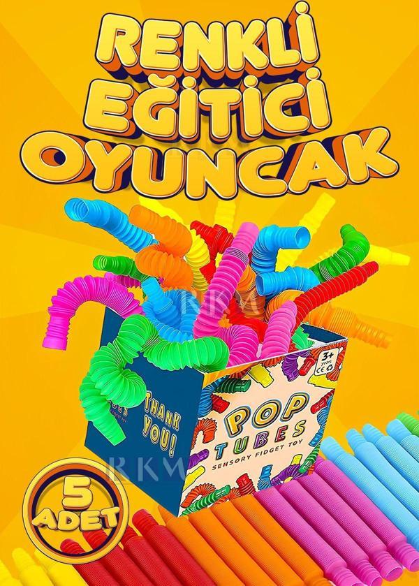 Rkmstore Pop Tubes Pop Tube Popit 5 Adet Esnek Renkli Tüp Boru Eğitici Duygusal Oyuncak - Image 1