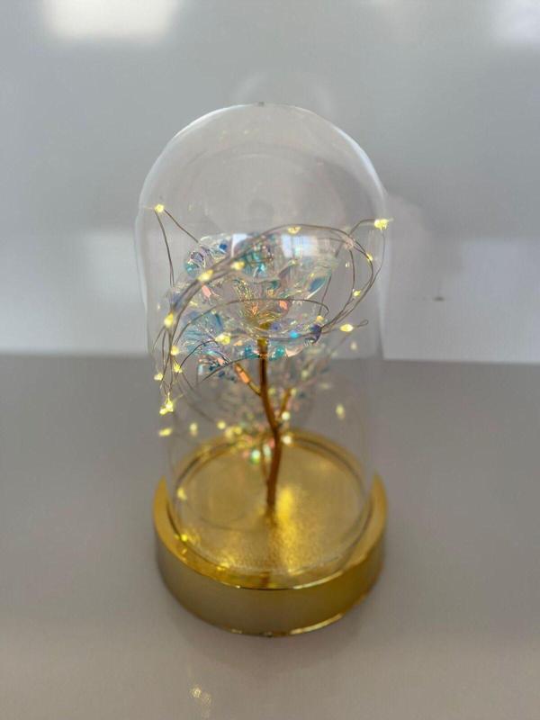 Rkmstore Sevgililer Ve Anneler Gününe Özel Hediyelik Dekoratif Solmayan Sonsuzluk Güllü Işıklı Ledli Fanus - Image 1