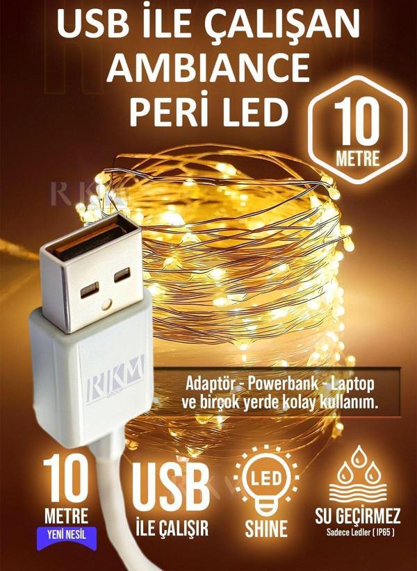 Rkmstore Peri Led Işık 10 Metre Gün Işığı Usb Ile Çalışan Çok Amaçlı Dekoratif Aydınlatma - Image 1