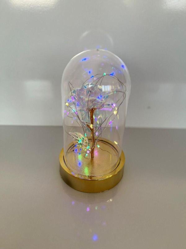 Rkmstore Özel Günler İçin Hediyelik Dekoratif Şffaf Renkli Solmayan Sonsuzluk Güllü Ledli Işıklı Gold Fanus - Image 1