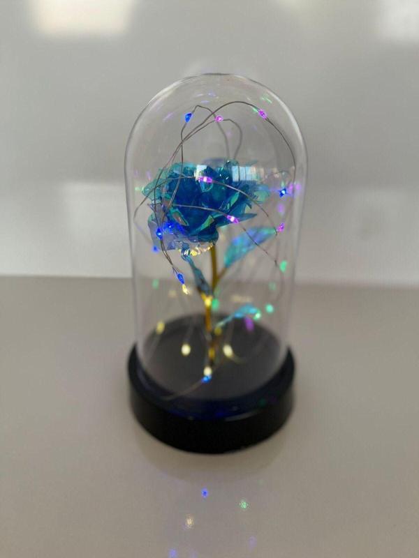 Rkmstore Sevgililer Ve Anneler Gününe Özel Hediyelik Dekoratif Solmayan Mavi Sonsuzluk Gül Rgb Ledli Fanus - Image 1