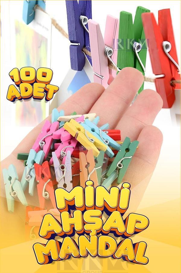 Rkmstore Mini Mandal Dekoratif Süsleme Renkli Minik Ahşap Mandal Fotoğraf Mandalı 100 Adet - Image 1