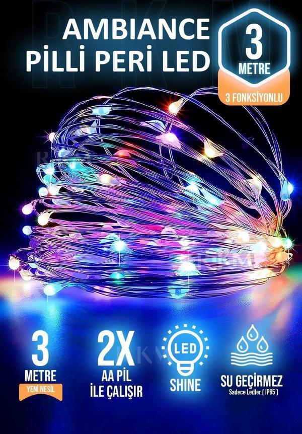 Rkmstore Dekoratif 3 Metre Rgb Pilli Peri Led Aydınlatma Fonksiyonlu Parti Yılbaşı Süsleme - Image 1