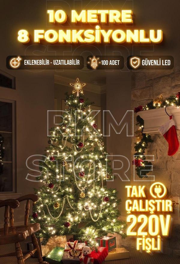 Rkmstore 10 Metre Gün Işığı 100 Ledli Fişli 8 Fonksiyonlu Yılbaşı Ağacı Işığı Organizasyon Led Işık - Image 1