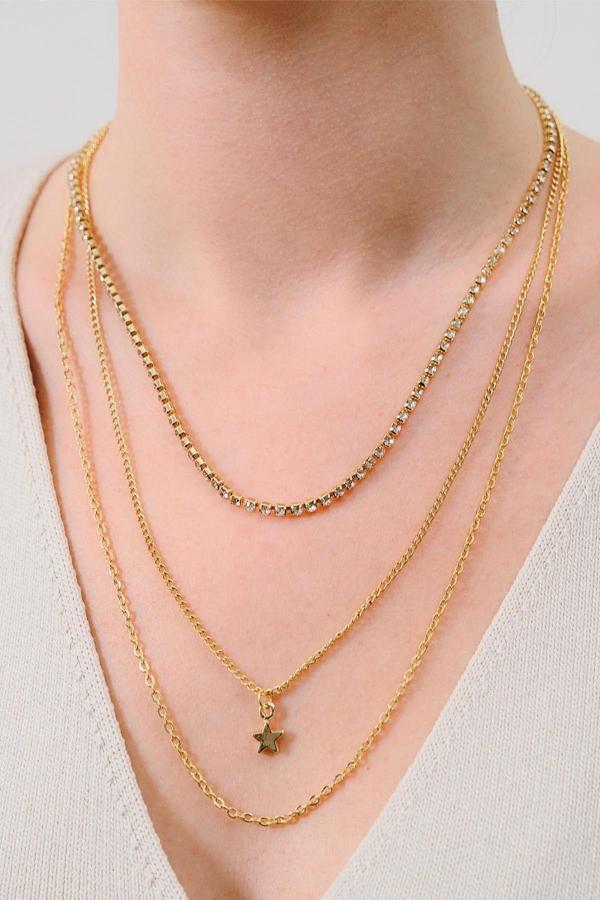 Altın Kaplama Yıldız ve Su Yolu Detaylı 3'lü Kolye Seti - Image 1