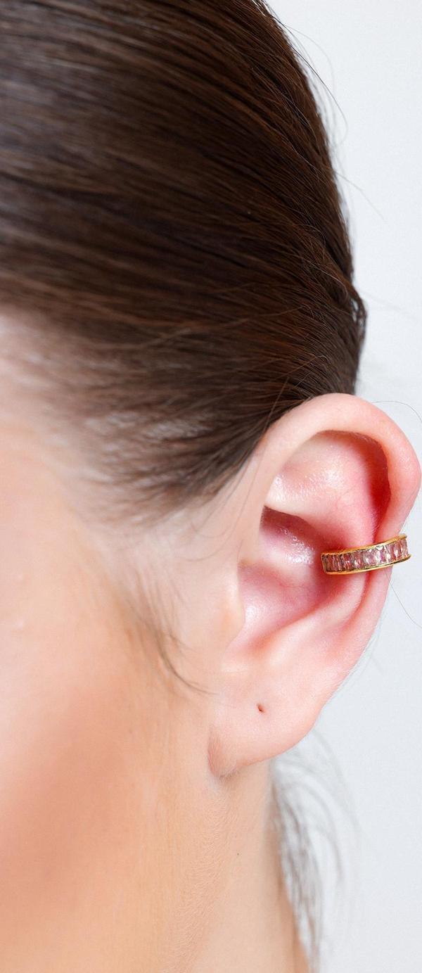 Kadın Gold Pembe Zirkon Baget Suyolu EarCuff Küpe - Image 1