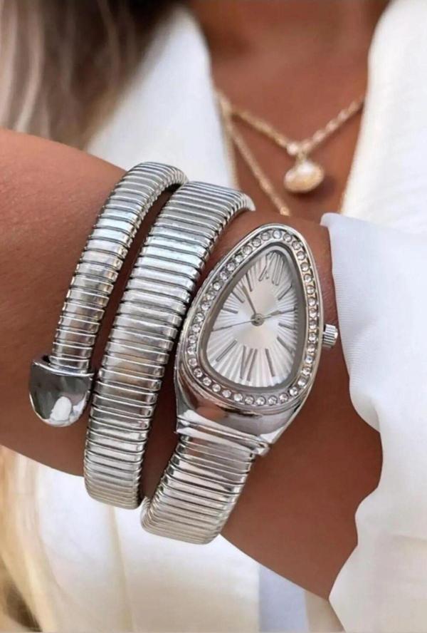 Silver Zirkon Taşlı Yılan Model Kadın Kol Saati - Image 1