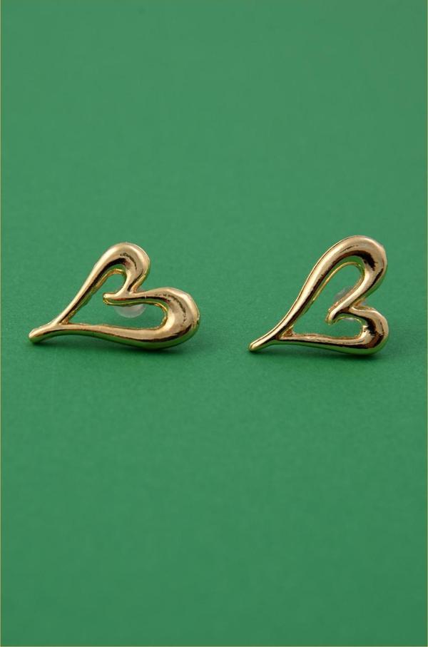 Altın Kaplama Asimetrik Kalp Küpe Seti - Image 1