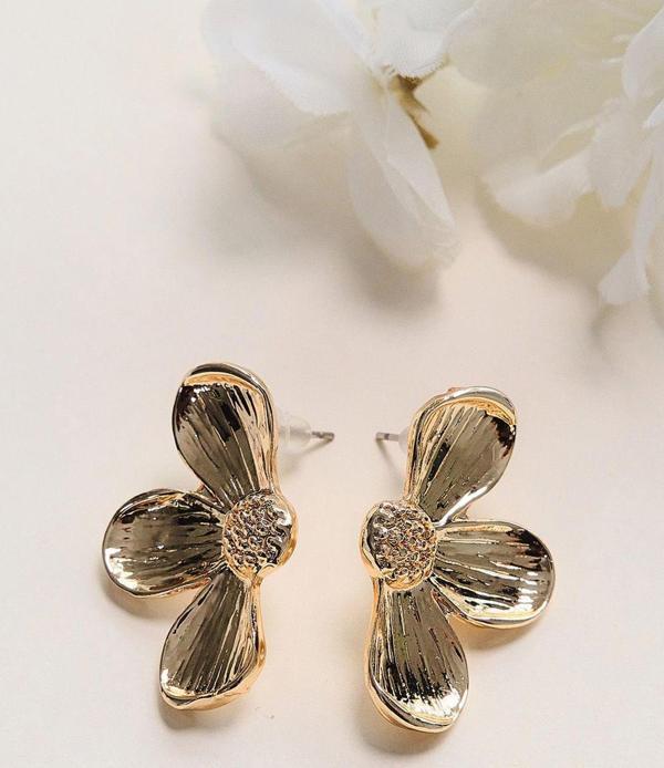 Retro Gold Çiçek Küpe - Image 1