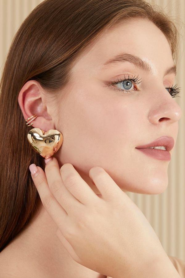 Parlak Yüzey Kalp Küpe Altın Kaplama - Image 1