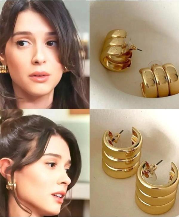 Gold 3 Sıra Bombeli Küpe Seti - Image 1