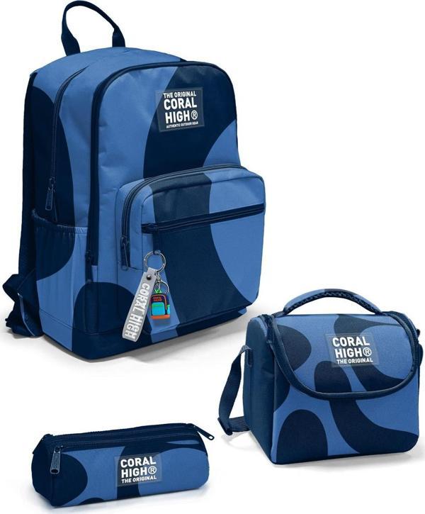 Coral High Lacivert Mavi Desenli 3’lü Okul Çanta Seti SET0123688 - Image 1