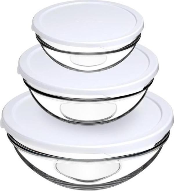 98304 Chefs 3lü Kapaklı Cam Kase Saklama Kabı Seti Büyük - Image 1