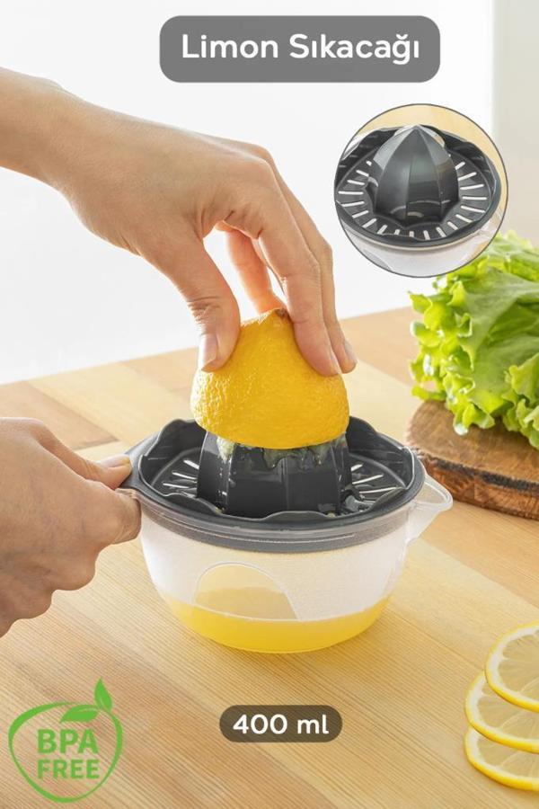 Plastik Hazneli Limon Portakal Narenciye Sıkacağı Gri - Image 1