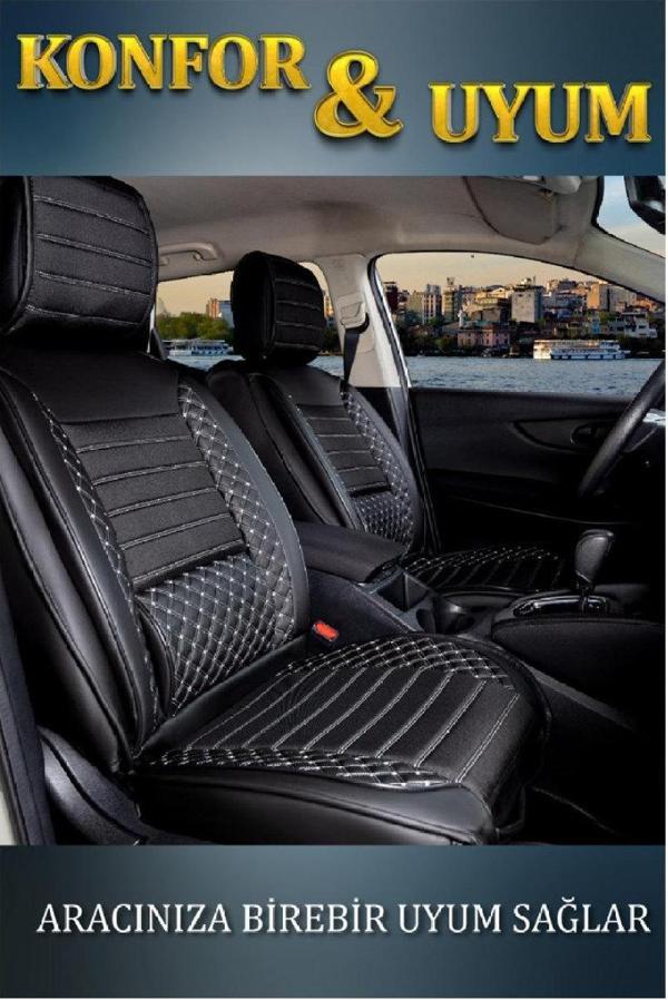 Ford C-Max 2+1 Parçalı Lüx Deri Oto Koltuk Kılıfı Ön Arka Takım Safir SİYAH BEYAZ - Image 1