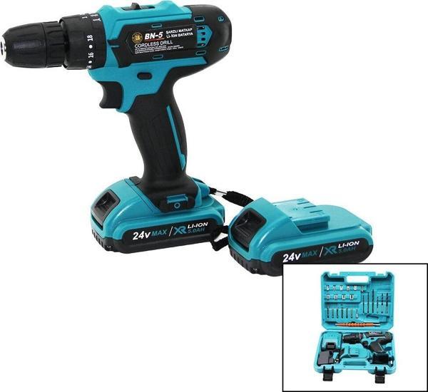 MAVİ 1250 RPM BN-5 F-136 CORDLESS DRILL FULL ŞARJLI=24V=5.0Ah - 2 BATARYA MATKAP SETİ ÇANTALI (2818) - Image 1
