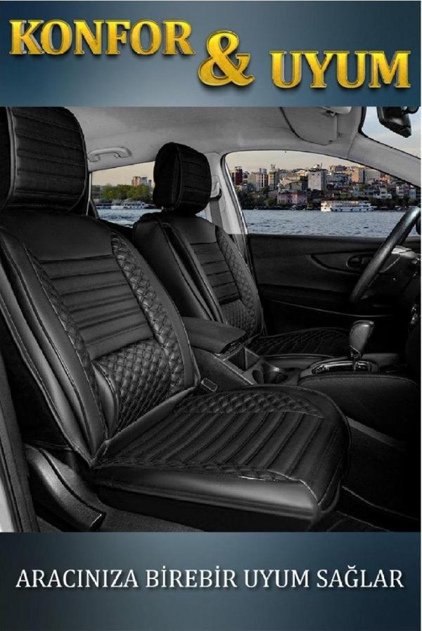 Fiat Fiorino 2+1 Parçalı Lüx Deri Oto Koltuk Kılıfı Ön Arka Takım Safir TAM SİYAH - Image 1