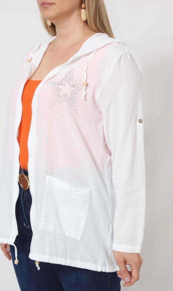 B1016B BEYAZ YILDIZ BASKILI KAPÜŞONLU FERMUARLI CEKET - Image 1