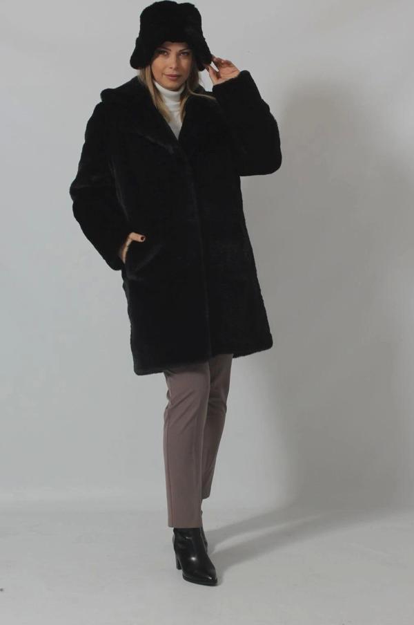 3240 ŞAPKALI SİYAH LÜKS KABAN - Image 1